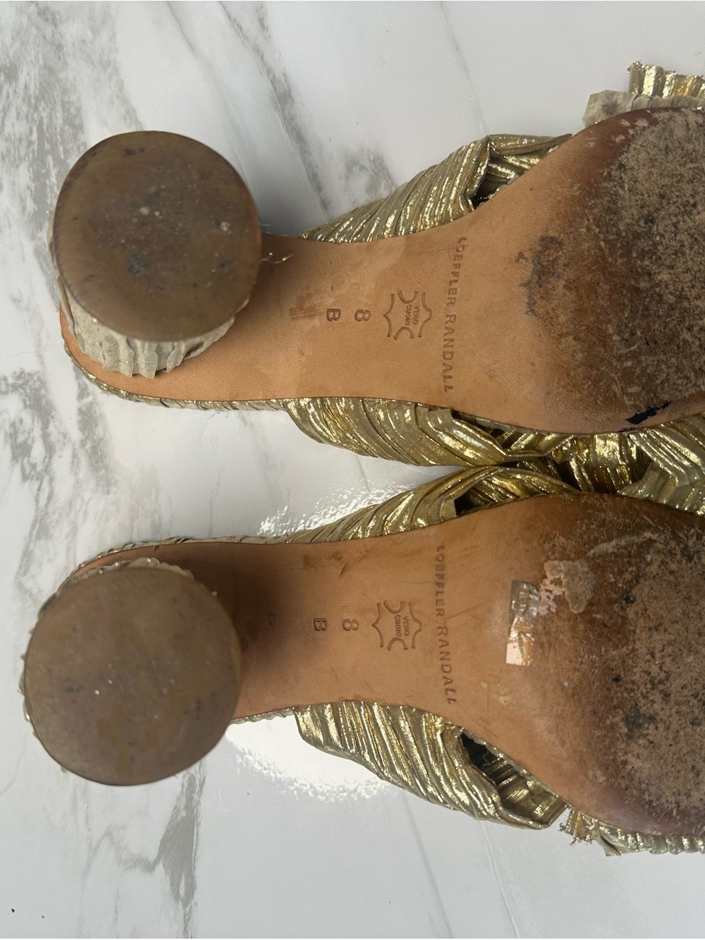 Loeffler Randall Metallic Gold Knotted Pleat Mules * Read Description - Picture 3 of 4